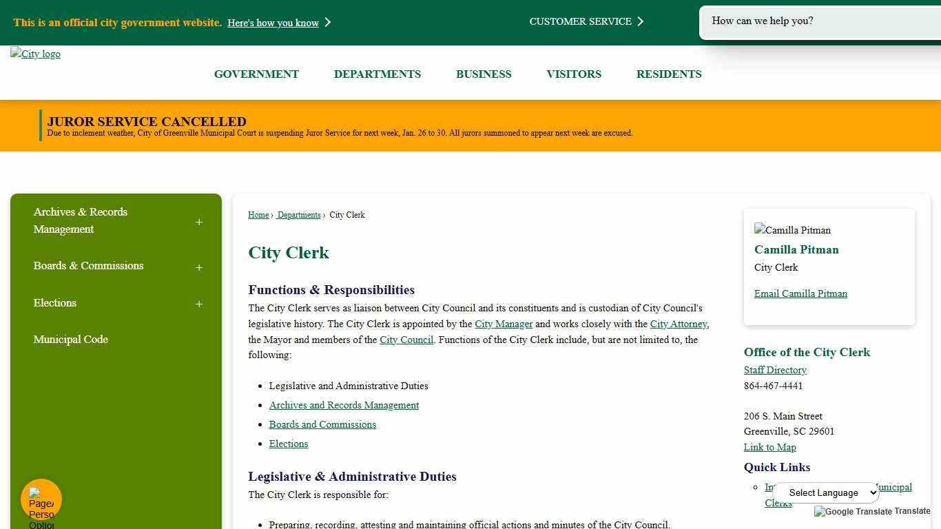 City Clerk Greenville, SC - Official Website